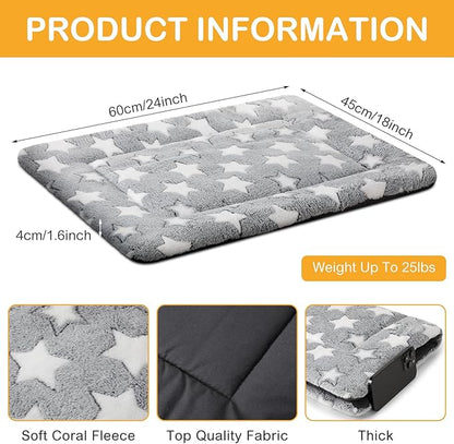 4 Pcs Dog Bed Mat Dog Crate Pad Reversible Dog Crate Mat Machine Washable Dog Bed Pad Star Pet Sleeping Mat Kennel Bed Pad for Crate for Small, Medium, Large Dog (Gray,18 x 24 x 1.6 Inch)