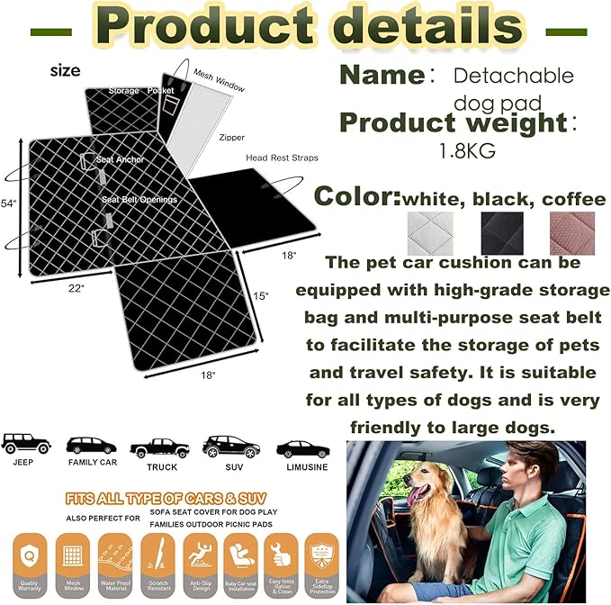 Dog Shaped Car Seat Cover with Rear Seat Mesh Window