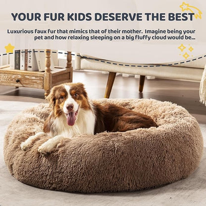 Calming Dog Bed for Medium Dogs 28", Brown