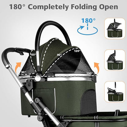 Double Pet Stroller for 2 Dogs or Cats 52LBS Green