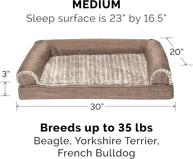 Furhaven Orthopedic Dog Bed for Medium/Small Dogs w/ Removable Bolsters & Washable Cover 35 lbs