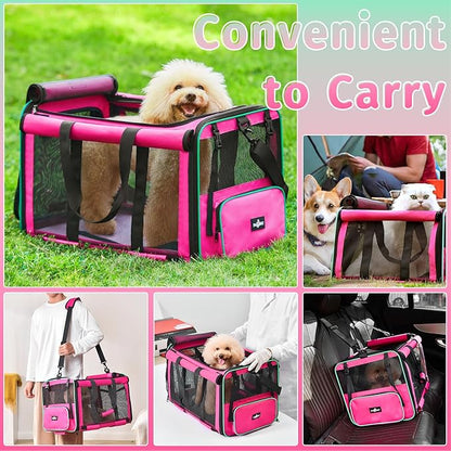 Pet Carrier, Collapsible Large Cat Carrier for 2 Cats, Soft Top Load Cat Carrier Bag for Small Medium Large Cat & Dog Under 30 lbs, Cat Travel Carrier Bag with Safety Lock Zipper, Pink