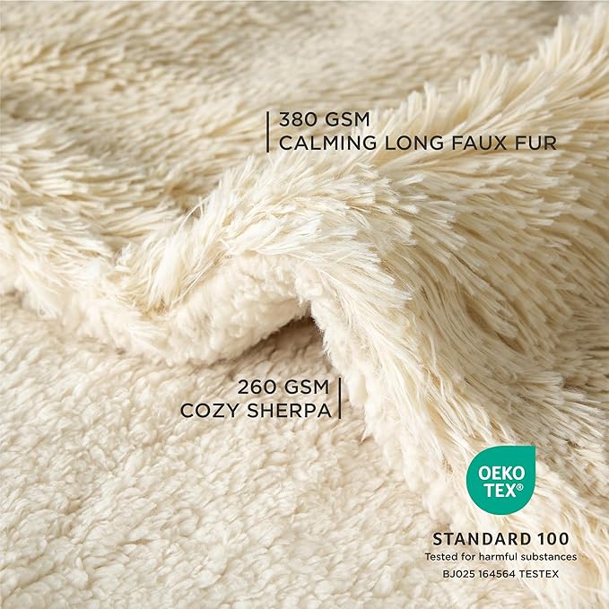 Bedsure Waterproof Dog Blankets for Medium Dogs - Calming Cat Blanket for Couch Protector Washable, Long Faux Fur Pet Throw Blanket for Puppy, Reversible Furniture Protection, 30"x40", Cream