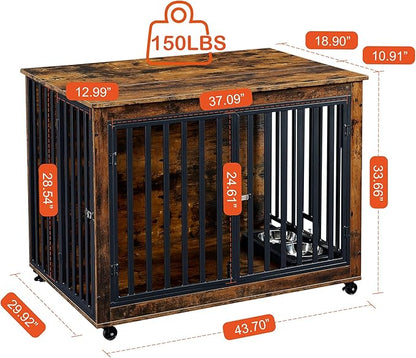NicBex Dog Crate Furniture Dog Cage with Removable Feeding Bowls and 3 Doors