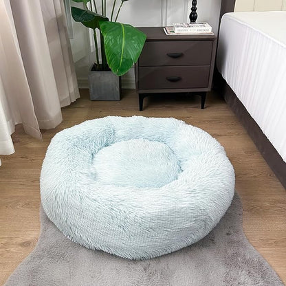 Deluxe Calming Dog Bed for Small Medium Dogs & Cats S(24" x 24" x 8"))