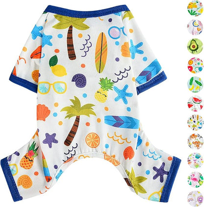 Dog Pajamas Pjs Spring Summer Dog Clothes for Small Dogs Girl - Boy - Medium Size Dogs, Soft Stretchy Puppy Clothes Doggie Onesies Cat Pet Jammies Outfit (Beach, X-Small)