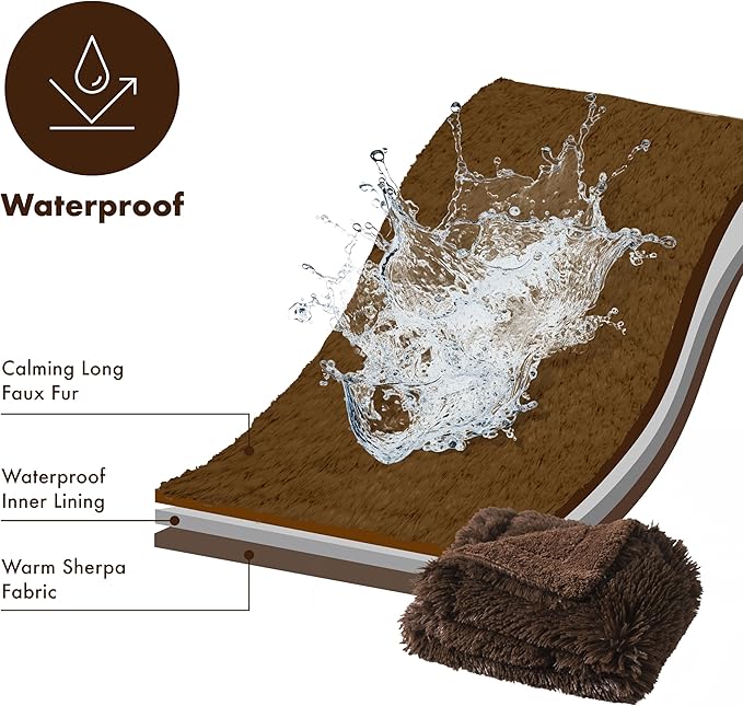 gogobunny Waterproof Plush Long Faux Fur Pet Throw Blanket Ultra Soft Fluffy Bed Couch Cover Washable (40x50 Inch 1), Chocolate)