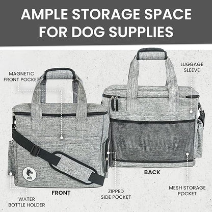 Grey Dog Travel Bag for Supplies - Includes Travel Bag, Travel Dog Bowls, Food Storage - Airline Approved Dog Bags for Traveling - Dog Travel Accessories for Camping, Beach