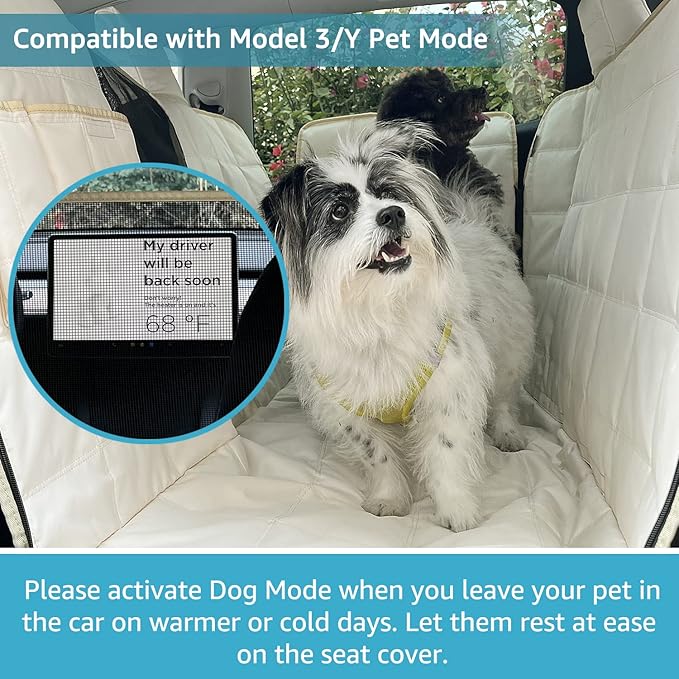 Lassie Dog Car Hammock for 2020-2024 Tesla Model Y/2018-2024 Model 3 4 Headrests, 100% Waterproof