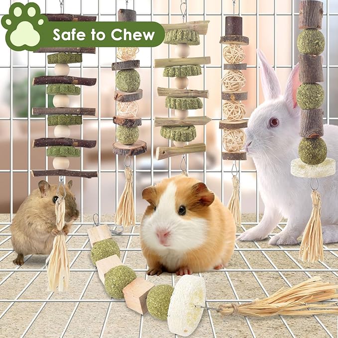 Bissap 6PCS Bunny Chew Toys, Natural Hanging Rabbit Chew Toy Treats for Guinea Pigs Hamsters Gerbils Chinchilla and Other Small Pets for Teeth Grinding