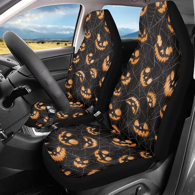 Halloween Spider Web Ghost Car Seat Covers Washable Seat Protector for Men Women Air Mesh Cloth Automotive Vehicle Seat Covers for Cars Interior for Cars
