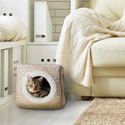 Cat Pet Bed Cave- Indoor Enclosed Covered Cavern/House for Cats Kittens and Small Pets with Removable Cushion Pad by PETMAKER 13x12x12