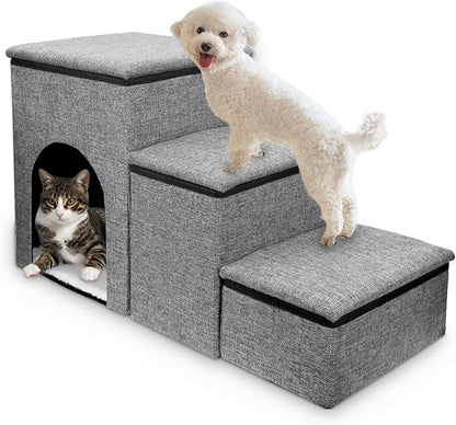 Fhiny Dog Stairs with Storage 3-Steps Foldable 160 lbs