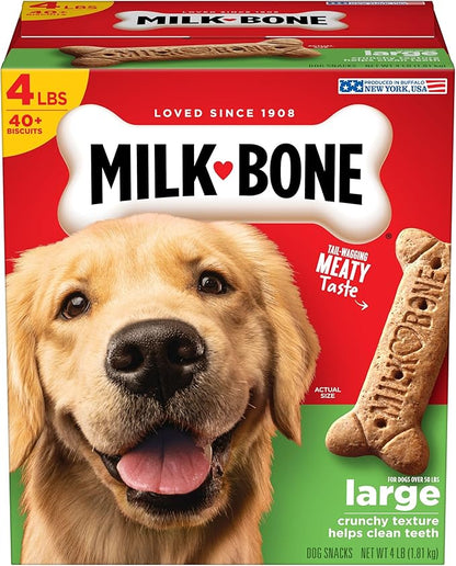 Milk-Bone Original Dog Treats for Large Dogs, 4 Pound (Pack of 2), Crunchy Biscuit Helps Clean Teeth