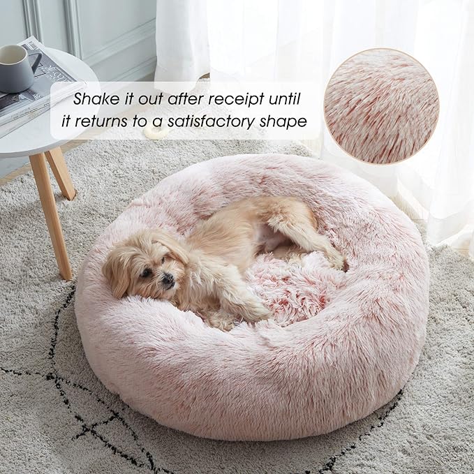 WESTERN HOME WH Calming Dog Bed & Cat Bed, Anti-Anxiety Donut Dog Cuddler Bed, Warming Cozy Soft Dog Round Bed, Fluffy Faux Fur Plush Dog Cat Cushion Bed for Small Medium Dogs and Cats