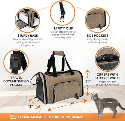 DCSP Pets Pet Carrier - Versatile Cat Carrier Converts to Backpack - Airline Approved Dog Bag Carrier with Mesh Widows - Suitable for Large Cats, Small Dogs - Soft Travel Carriers for Hiking, Walking