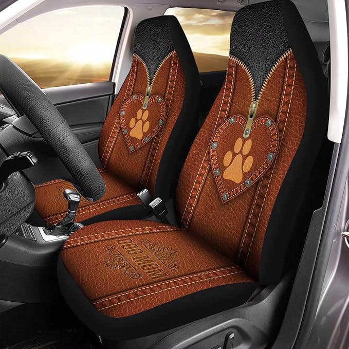 Brown Dog Paw Zip Loving Pattern Universal Car Interior Accessories Decoration 2 Pack