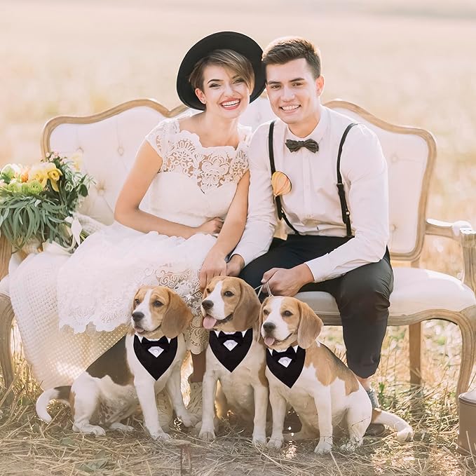 ADOGGYGO Formal Dog Tuxedo Wedding Dog Bandana Collar Dog Collar with Bow Tie Adjustable Dog Bowtie Collar Bandana for Small Medium Large Dog Pet (Medium