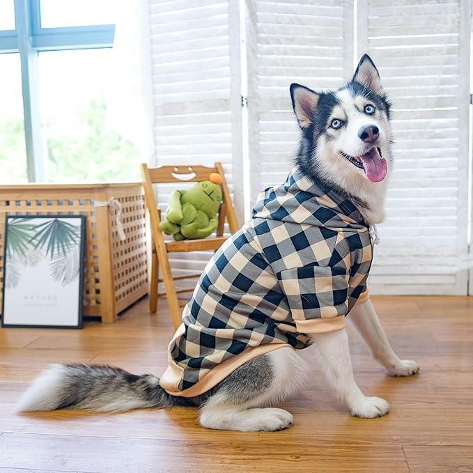KOOLTAIL Plaid Dog Hoodie Pet Clothes Sweater with Hat and Pocket for Small Medium Large Size Dogs