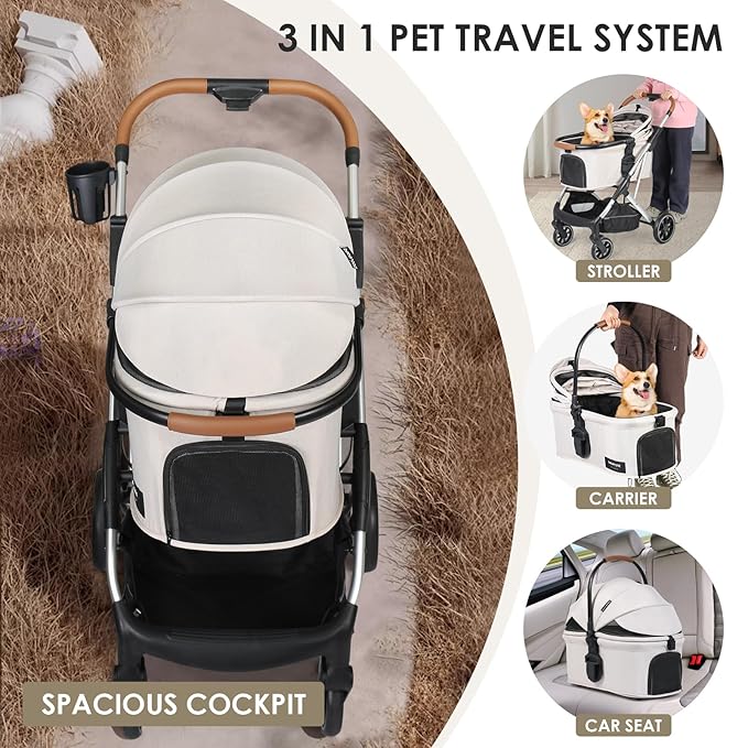 T6 Luxury Pet Stroller for Medium Dog Under 66lbs or 2 Small Dogs & Cats