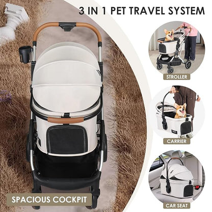 T6 Luxury Pet Stroller for Medium Dog Under 66lbs or 2 Small Dogs & Cats