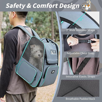 Cat Backpack Carrier, Expandable Pet Dog Backpack Carrier for Small Medium Cat Dog Under 20LBS, Ventilated Pet Backpack for Hiking Travel Outdoor Use, Gray