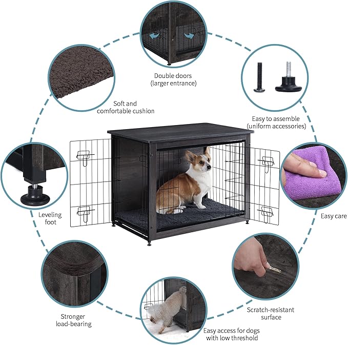 DWANTON Dog Crate Furniture with Cushion 32.5" L,