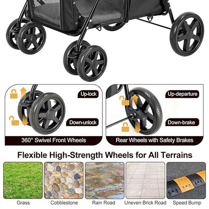 Double Pet Stroller for Dogs and Cats with 2 Detachable Carrier 4 Wheels,