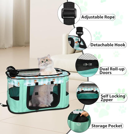 Cat Carrier Pet Carrier for Cat Travel Carrier Soft-Sided Cat Bag Puppy Dog Carrier with Carrying Case and Mat, Green-Mini