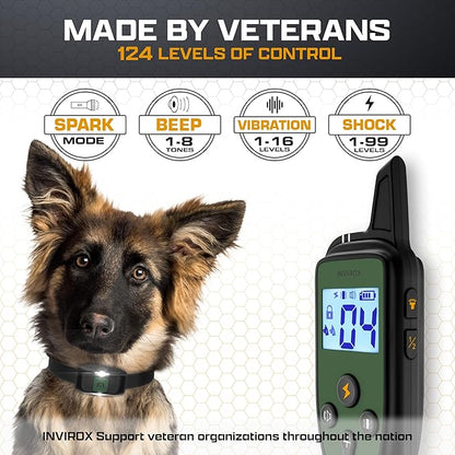 INVIROX Shock Collar for Large Dogs [SPARK K9 X2] 124 Levels 2 Dog Training Collars with Remote 1100yd Range IP67 Waterproof