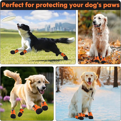 Dog Shoes, Outdoor Dog Boots Non-Slip Waterproof Dog Booties for Medium to Large Dogs 4Pcs for Winter Snowy Day, Summer Hot Pavement with Rugged Sole Orange
