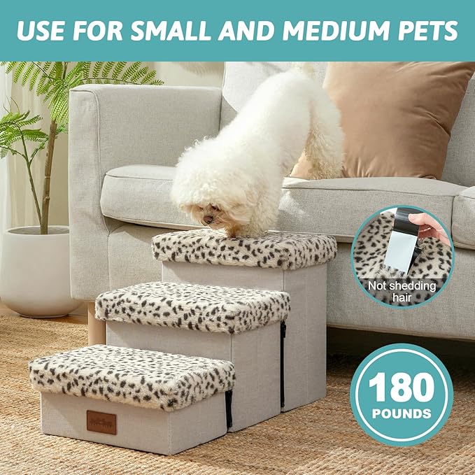 C0ZY KISS Dog Storage Stairs for Couch 14" H 24.8x13x13.58in, Leopard, 3 Tiers