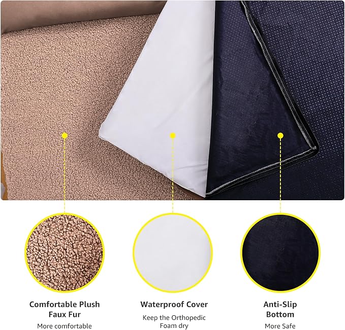 Orthopedic Dog Bed for Large Dogs Removable Bolsters & Washable Cover 65 lbs