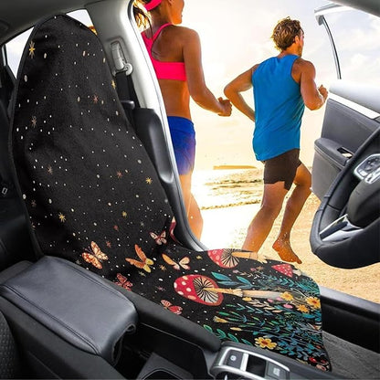 Mushroom Butterfly Waterproof Towel Car Seat Cover Anti-Slip Bucket Seat Protector Washable Car Accessories for Athletes