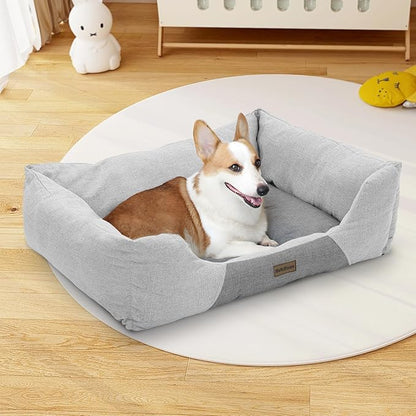 MoNiBloom 32"x26"x8" Dog Beds for Large Size Dogs Machine-Washable Linen-Like Fabric Pet Beds Warming Cozy Soft Bed for Dogs and Cat