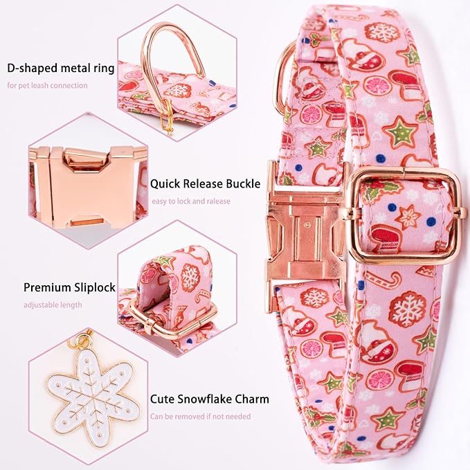 Faygarsle Pink Dog Collar Christmas Design with Bow