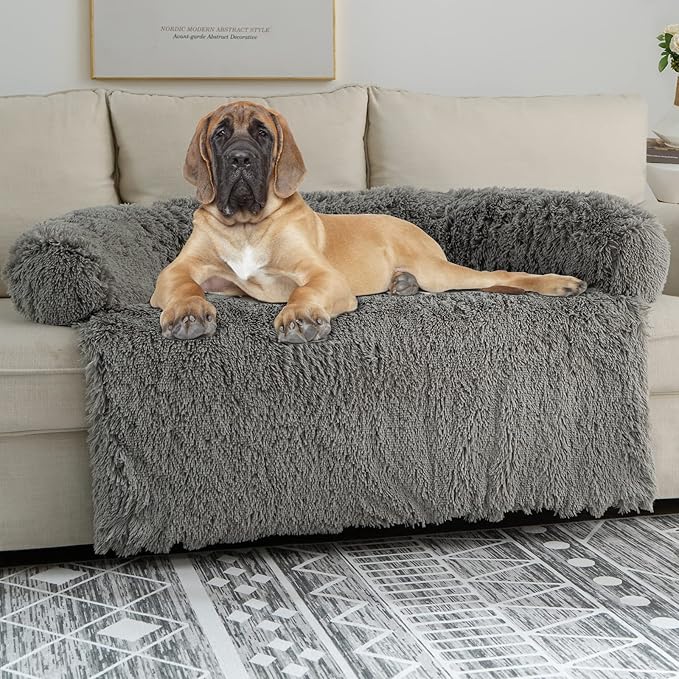 Syalife Shaggy Plush Calming Dog Couch Bed Pet Protector Cover(55"x43"x8", Light