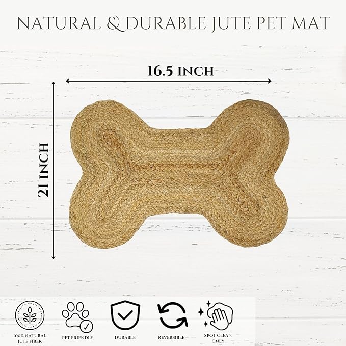 16.5X21 inches Pack of 1 Dog Feeding Mat Cat Pet Dining Mat Natural Jute Material Rug Small Mat for Pets (Classic Jute 16.5"X21")