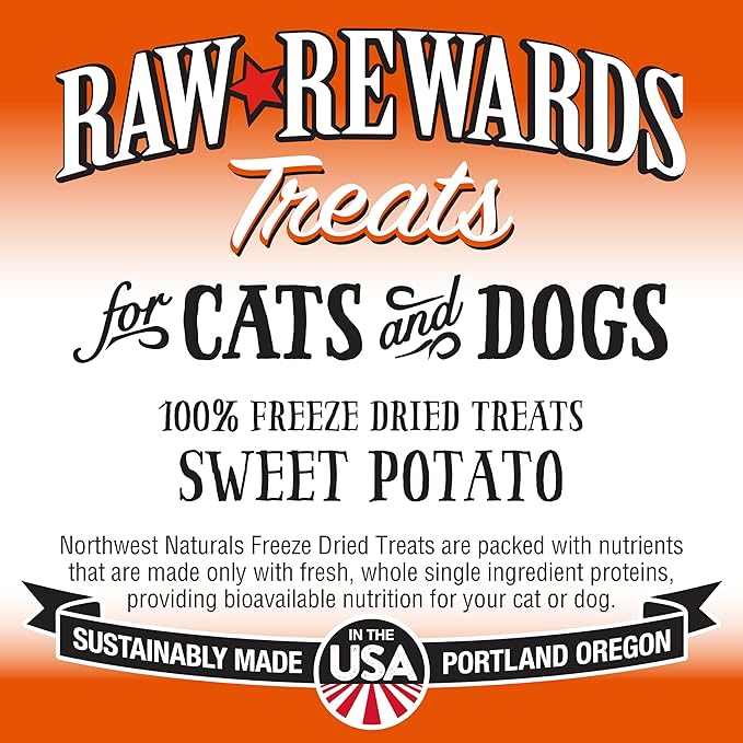 Northwest Naturals Raw Rewards Freeze-Dried Sweet Potato Treats for Dogs and Cats - Bite-Sized Pieces - Healthy, 1 Ingredient, Human Grade Pet Food, All Natural - 2 Oz (Packaging May Vary)