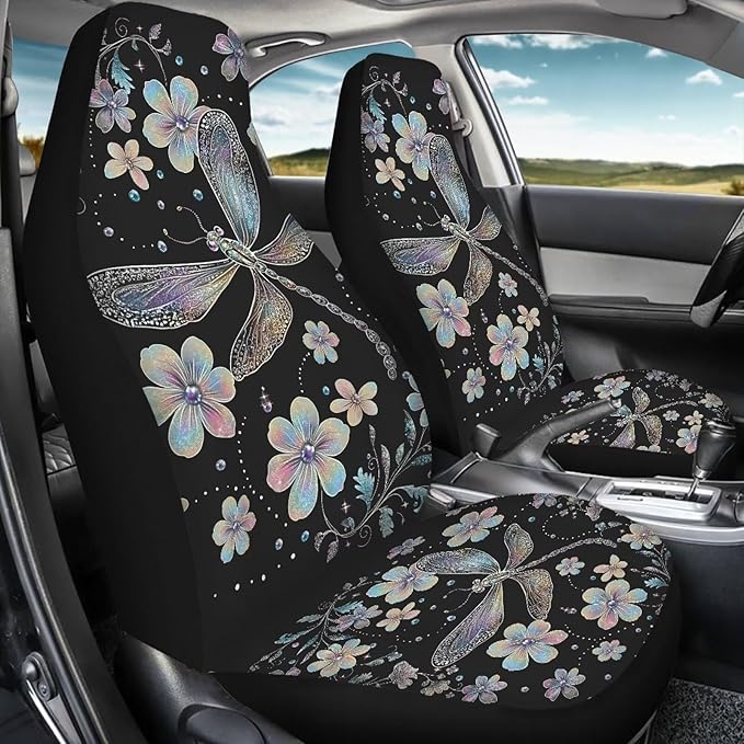Dragonfly Flower Car Seat Covers Washable Seat Protector for Women Men Air Mesh Cloth Automotive Vehicle Seat Covers Car Accessories for Cars Interior for Cars