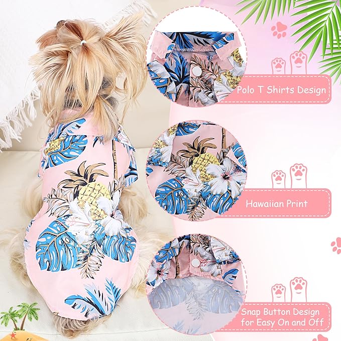 Summer Dog Clothes Boy Girl Dog Hawaiian Shirt Hawaii Style Breathable Cool Costume Beach Seaside Sweatshirt for Small Puppy Polo T-Shirt Pet Outfit
