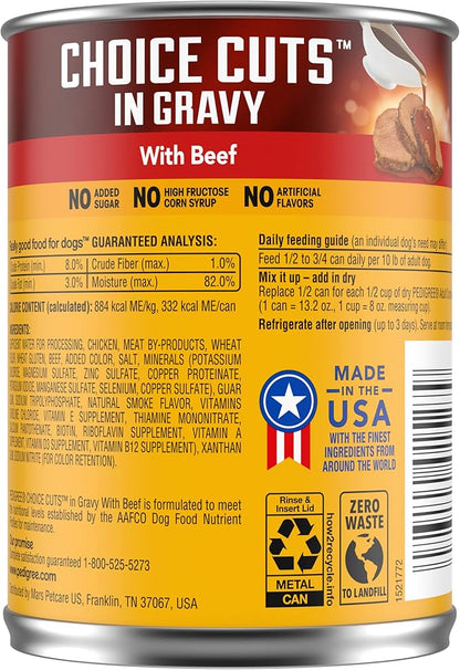 PEDIGREE CHOICE CUTS IN GRAVY Adult Canned Soft Wet Dog Food with Beef, 13.2 oz. Cans (Pack of 12)