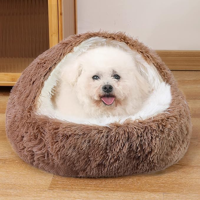 NOYAL Dog Bed Round Hooded Plush Cat Cave