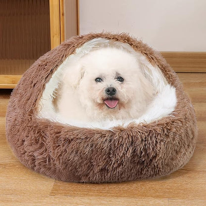 NOYAL Dog Bed Round Hooded Plush Cat Cave