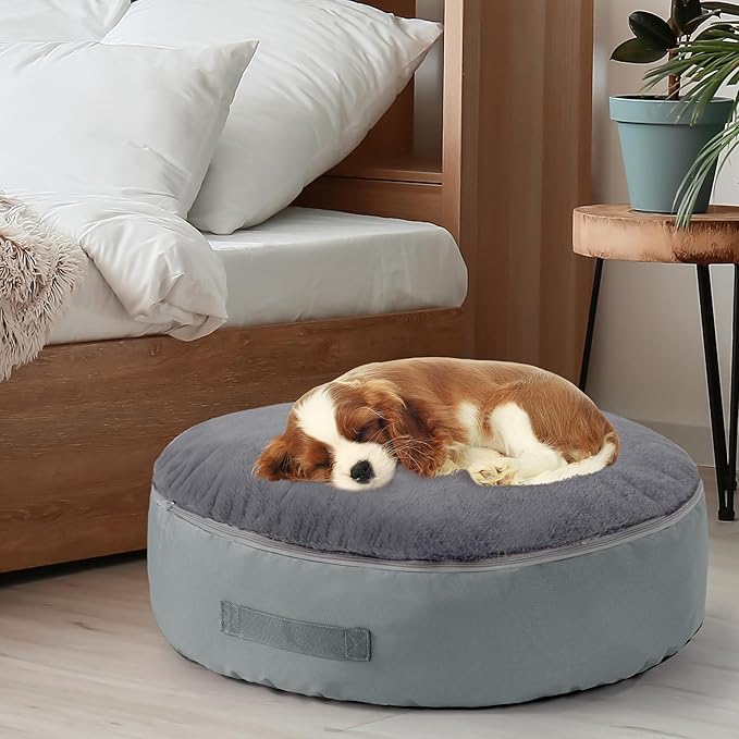 BALAPET Bean Bag Dog Bed Calming Dog Bed for Large Dogs with Removable Quilt Top & Washable Cover 30 inches Anti-Slip Round Fluffy Plush Dog Bed