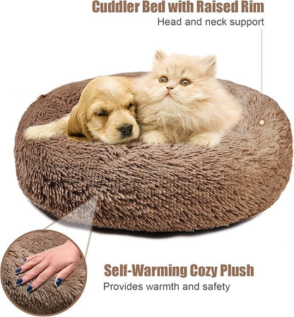 Aurako Cat Bed Dog Bed Round Cushion Pet 20" Khaki