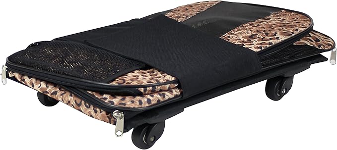 dbest products Pet Smart Cart, Small, Cheetah, Rolling Carrier with Wheels Soft Sided Collapsible Folding Travel Bag, Dog Cat Airline Approved Tote Luggage Backpack