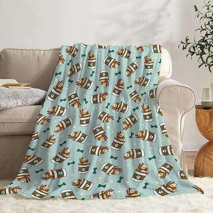 Puppy Coffee Dog Bone Blanket Gifts Super Soft Pet Blanket for Dog 50"x40" for