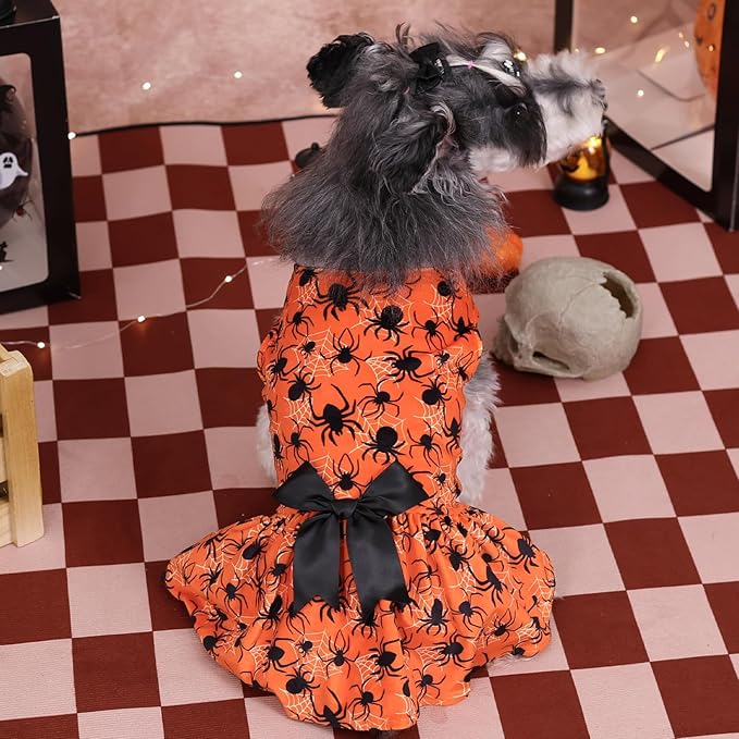 CuteBone Halloween Dog Dresses Velvet Holiday Small Dogs Clothes Onesie Pet Apparel Girl Puppy Skirt with Bow Hair Rope CVA46XS
