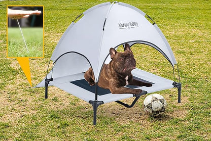 S/M/L Outdoor Elevated Dog Cot with Canopy & Side Shade for Camping Small Medium Dogs (Carry Bag)